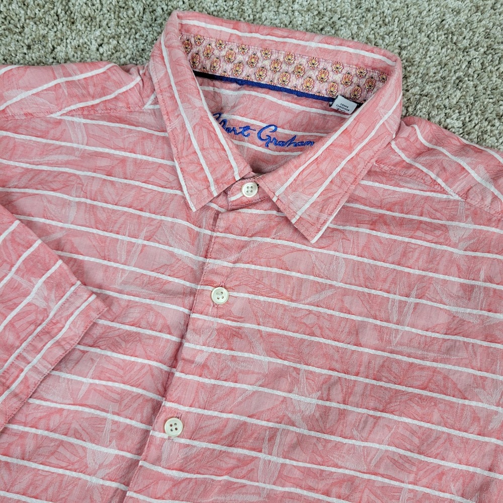 Robert Graham Mens XL Red Striped Floral Button Up Short‎ Sleeve